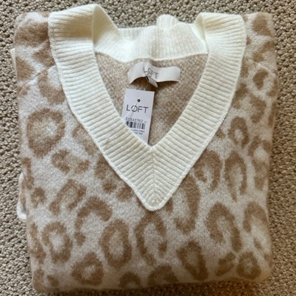LOFT Animal Print V-Neck Sweater